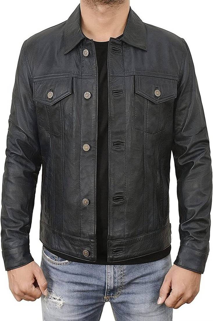 Genuine soft leather pure lambskin men's leather jacket  black motor jacket