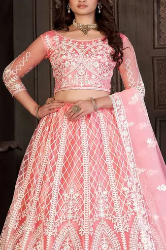 Embroidered Thread Work Semi Stitched Lehenga & Unstitched Blouse With Dupatta