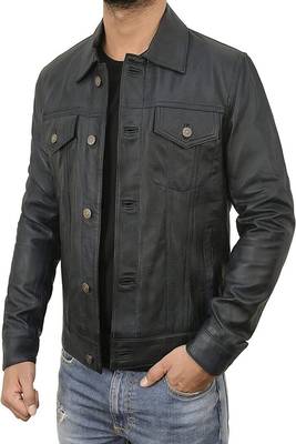 men's black lambskin leather biker jacket classic zip up style sophisticated 2