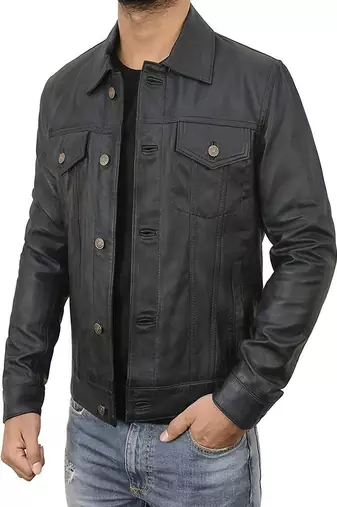 men's black lambskin leather biker jacket classic zip up style sophisticated