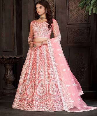 Embroidered Thread Work Semi Stitched Lehenga & Unstitched Blouse With Dupatta 4