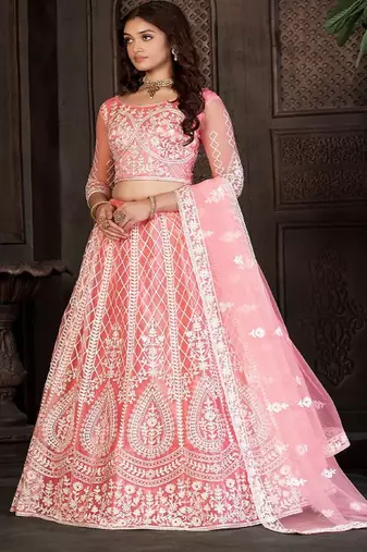 Embroidered Thread Work Semi Stitched Lehenga & Unstitched Blouse With Dupatta