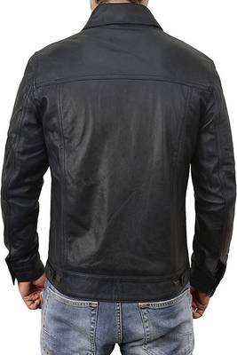 men's black lambskin leather biker jacket classic zip up style sophisticated 3