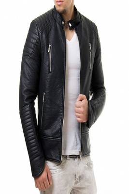 men's black lambskin leather biker jacket premium quilted design signature 1
