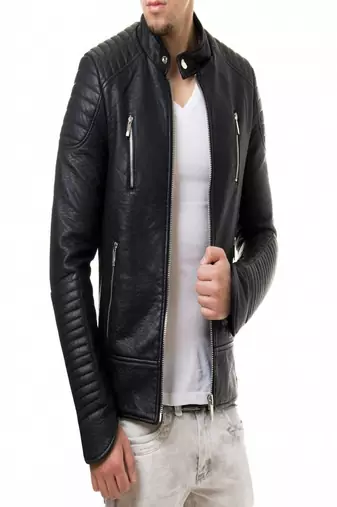 Black soft leather pure lambskin men's leather jacket motorcycle jacket quilted