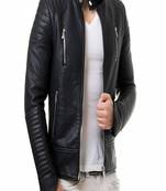 Black soft leather pure lambskin men's leather jacket motorcycle jacket quilted