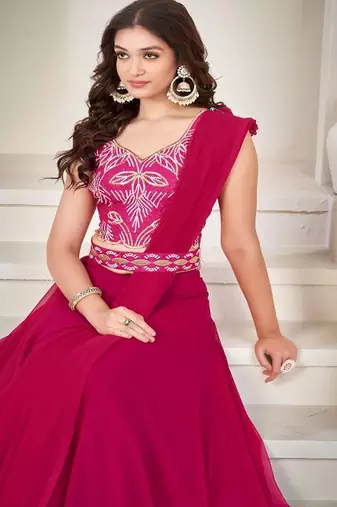 Embroidery Work Georgette Fabric Lehenga Choli With Georgette Dupatta