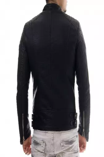 men's black lambskin leather biker jacket premium quilted design signature