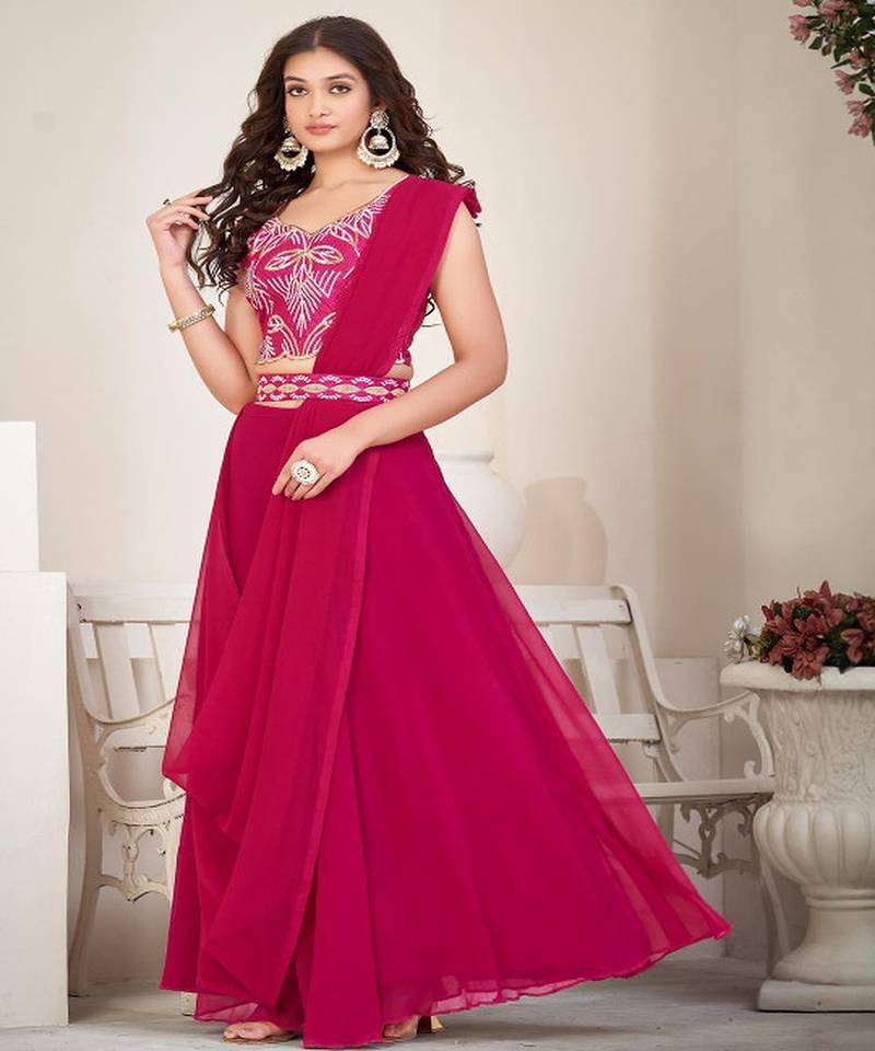 Embroidery Work Georgette Fabric Lehenga Choli With Georgette Dupatta