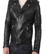 Black soft leather pure lambskin leather jacket motorcycle jacket moto style