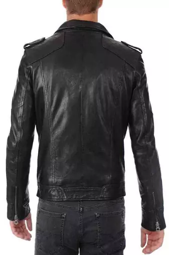 men's black lambskin leather biker jacket classic moto zip style stylish signature