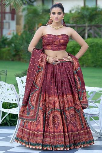 Printed Lehenga & Unstitched Blouse With Dupatta