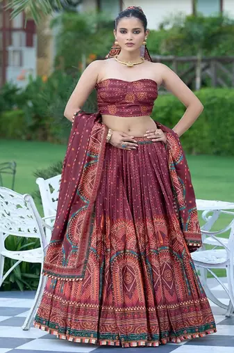 Printed Lehenga & Unstitched Blouse With Dupatta