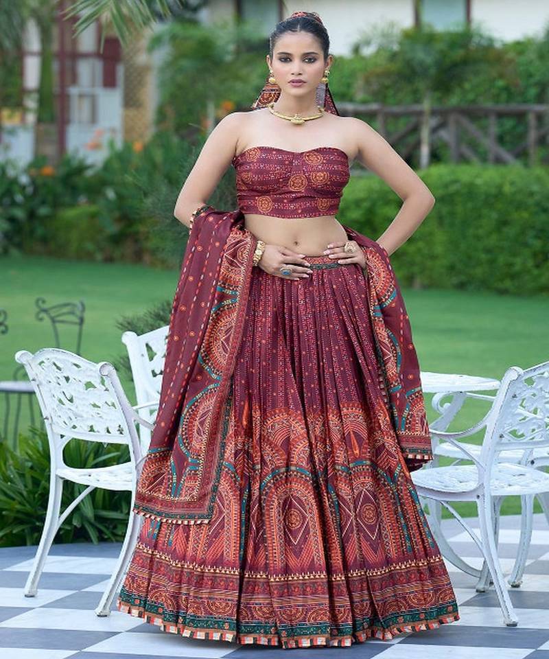 Printed Lehenga & Unstitched Blouse With Dupatta