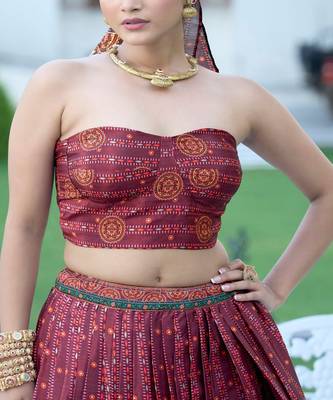 Printed Lehenga & Unstitched Blouse With Dupatta 2