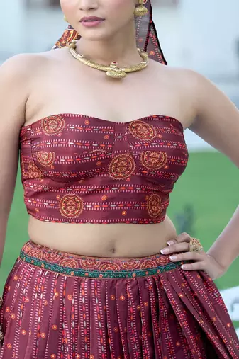 Printed Lehenga & Unstitched Blouse With Dupatta