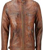 Stylish pure lambskin tan brown leather jacket motorcycle jacket biker