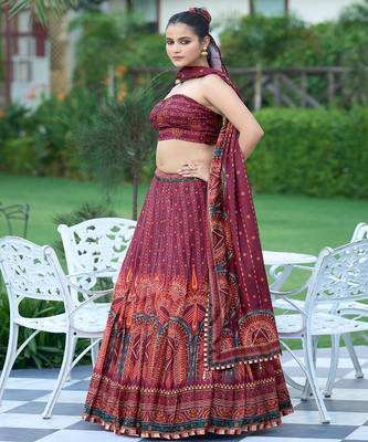 Printed Lehenga & Unstitched Blouse With Dupatta 3