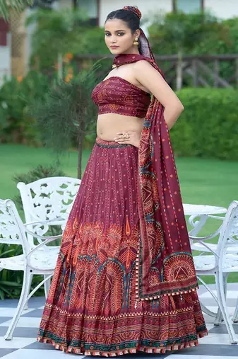 Printed Lehenga & Unstitched Blouse With Dupatta
