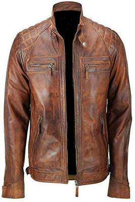 men's brown lambskin leather biker jacket classic moto zip style premium versatile 2