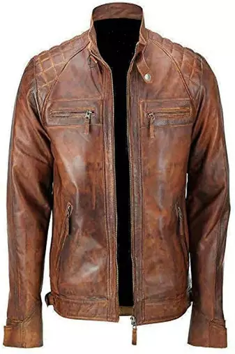 men's brown lambskin leather biker jacket classic moto zip style premium versatile