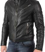 Mens genuine stylish pure lambskin black leather jacket motorcycle jacket