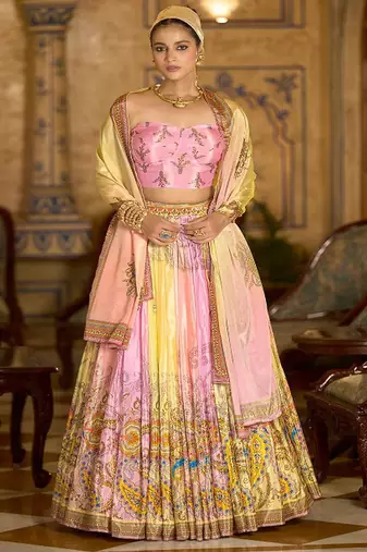 Printed Lehenga & Unstitched Blouse With Dupatta