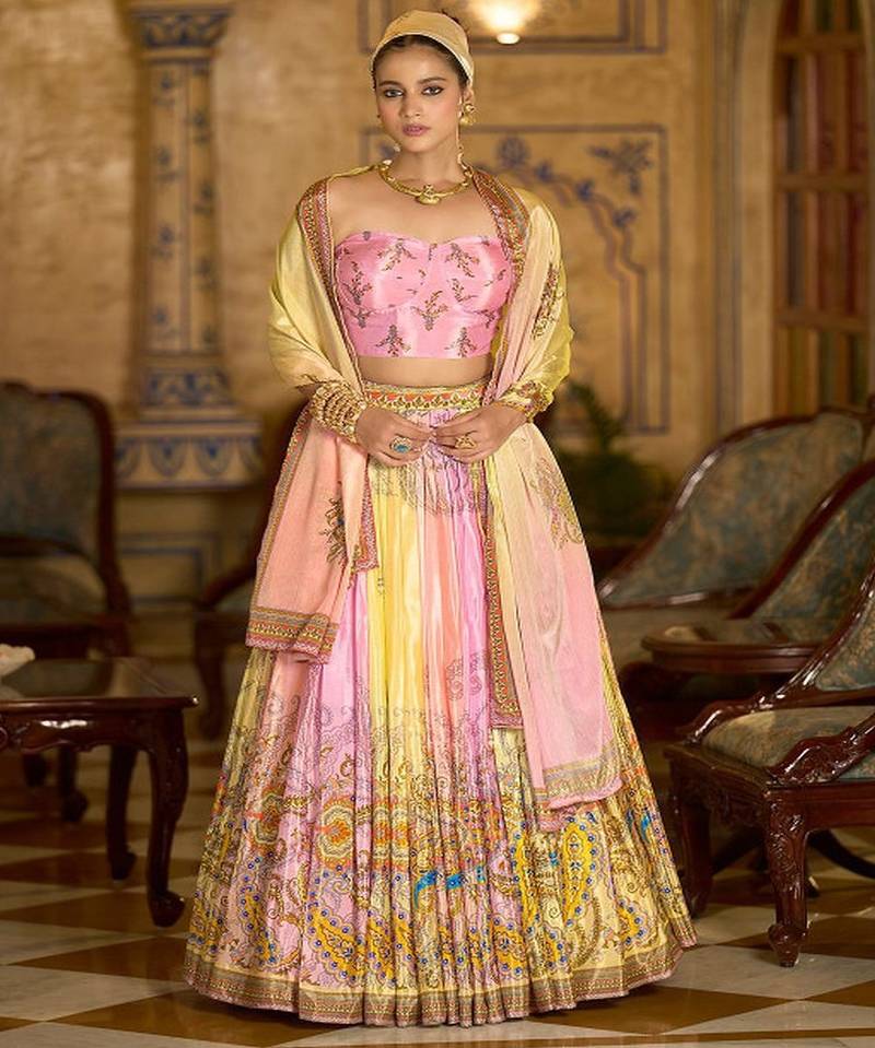 Printed Lehenga & Unstitched Blouse With Dupatta