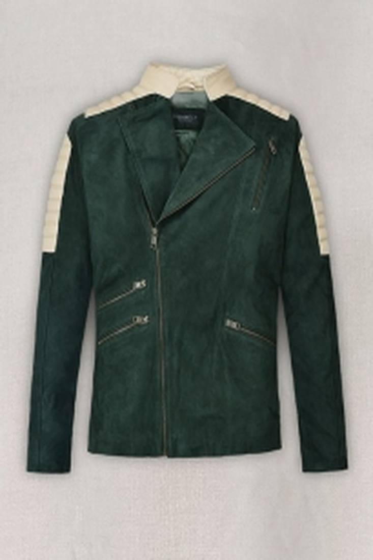 Timber green seude leather stylish pure lambskin  leather jacket motorcycle jacket