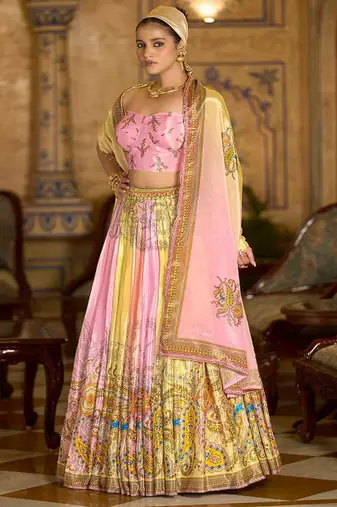 Printed Lehenga & Unstitched Blouse With Dupatta