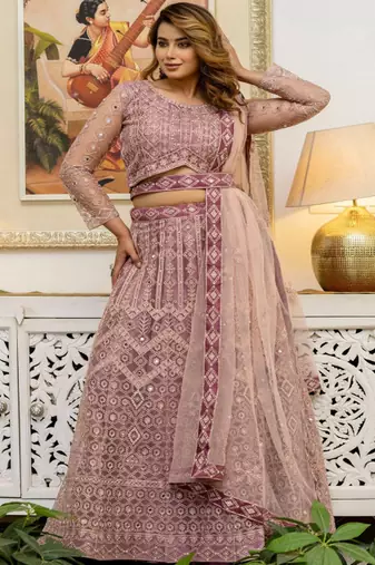 Embellished Thread Work Semi Stitched Lehenga & Unstitched Blouse With Dupatta