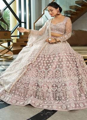 Embroidered Sequinned Semi Stitched Lehenga & Unstitched Blouse With Dupatta 1