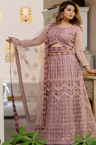 Embellished Thread Work Semi Stitched Lehenga & Unstitched Blouse With Dupatta