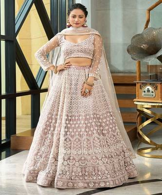 Embroidered Sequinned Semi Stitched Lehenga & Unstitched Blouse With Dupatta 2