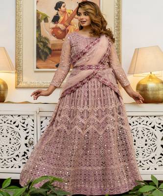 Embellished Thread Work Semi Stitched Lehenga & Unstitched Blouse With Dupatta 3