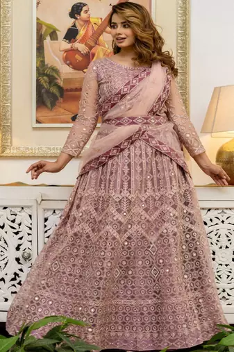 Embellished Thread Work Semi Stitched Lehenga & Unstitched Blouse With Dupatta