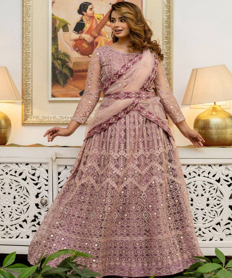 Embellished Thread Work Semi Stitched Lehenga & Unstitched Blouse With Dupatta