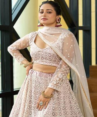 Embroidered Sequinned Semi Stitched Lehenga & Unstitched Blouse With Dupatta 3