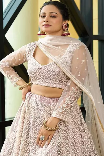 Embroidered Sequinned Semi Stitched Lehenga & Unstitched Blouse With Dupatta