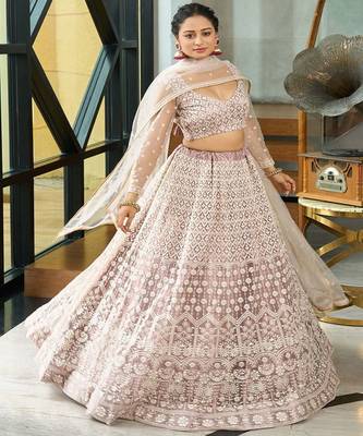 Embroidered Sequinned Semi Stitched Lehenga & Unstitched Blouse With Dupatta 4
