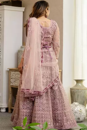 Embellished Thread Work Semi Stitched Lehenga & Unstitched Blouse With Dupatta