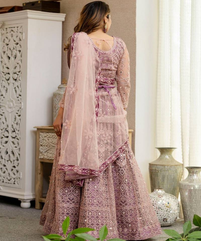 Embellished Thread Work Semi Stitched Lehenga & Unstitched Blouse With Dupatta