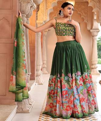 Printed Thread Work Ready to Wear Lehenga & Unstitched Blouse With Dupatta 1
