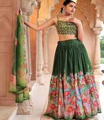Printed Thread Work Ready to Wear Lehenga & Unstitched Blouse With Dupatta