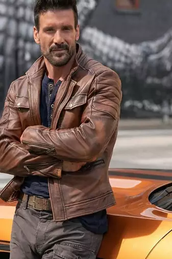 Dark brown  leather leather jacket  slim fit motor style café racer frank grillo look