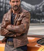 Dark brown  leather leather jacket  slim fit motor style café racer frank grillo look