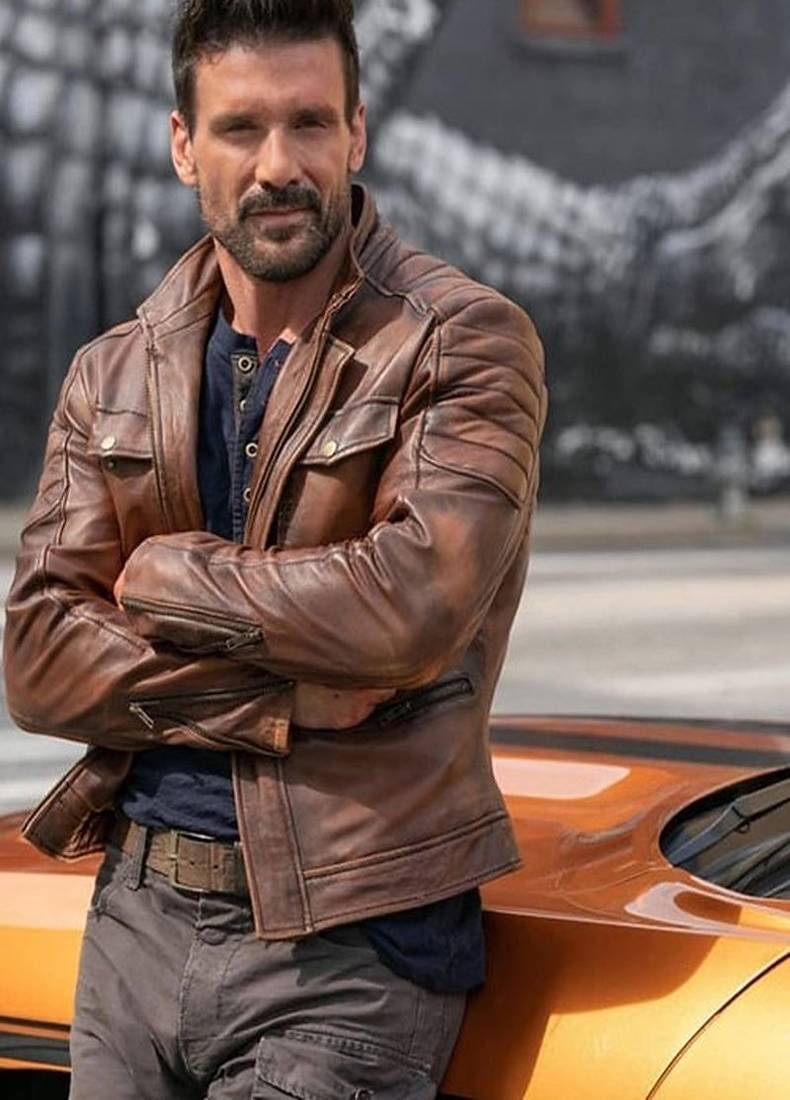 Dark brown  leather leather jacket  slim fit motor style café racer frank grillo look