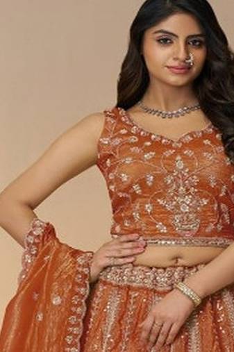 Embroidered Organza Semi Stitched Lehenga & Unstitched Blouse With Dupatta