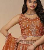Embroidered Organza Semi Stitched Lehenga & Unstitched Blouse With Dupatta