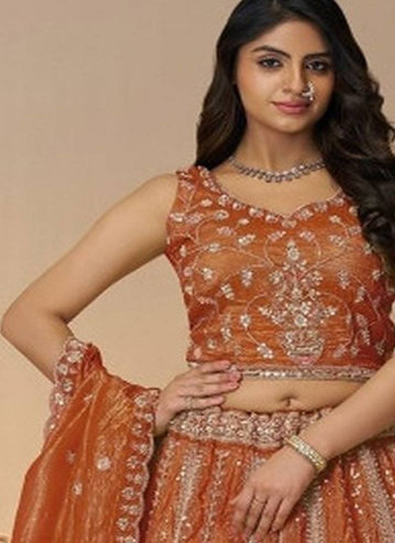 Embroidered Organza Semi Stitched Lehenga & Unstitched Blouse With Dupatta